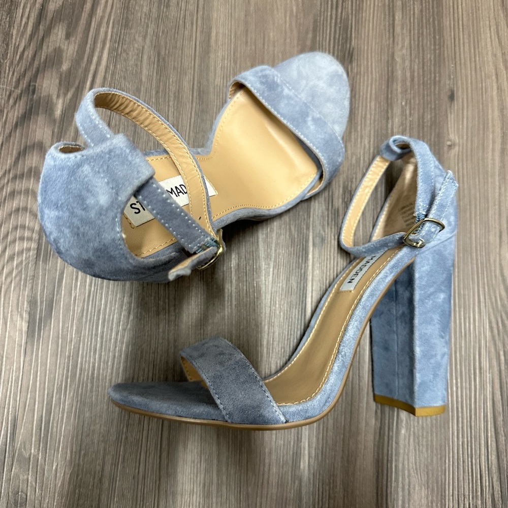 NWT Steve Madden Carrson Blue Suede Leather Ankle Strap Heels